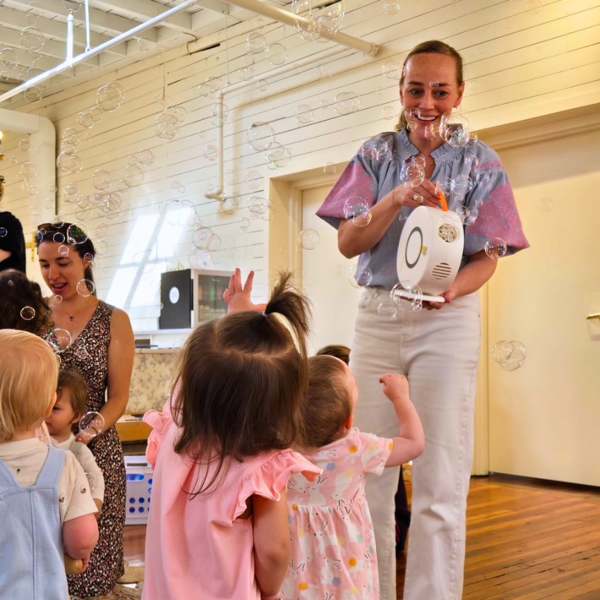 Riley Bolton of Mom League hosting a family event